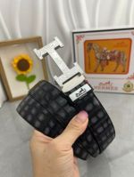 1:1  Hermes  Black Leather Belt  with Silver 'H' buckle Steel Buckle 3.5cm